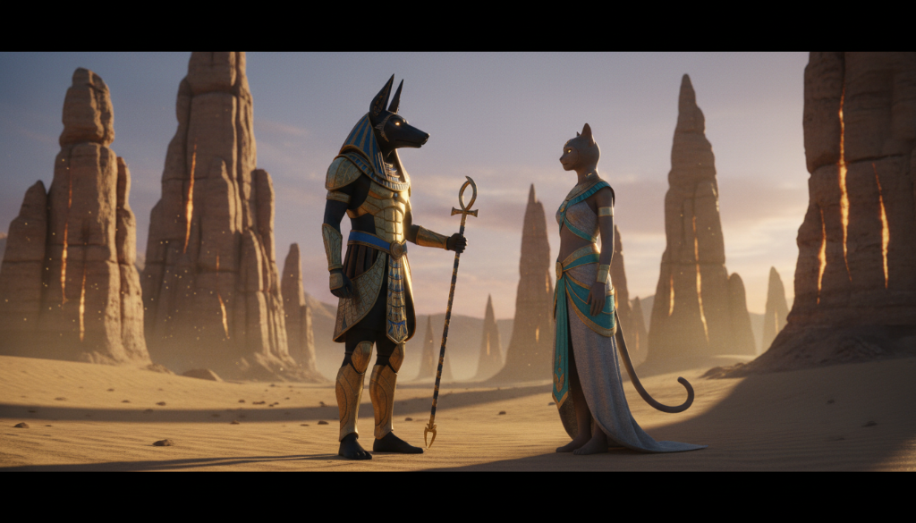 Anubis and Bastet scene