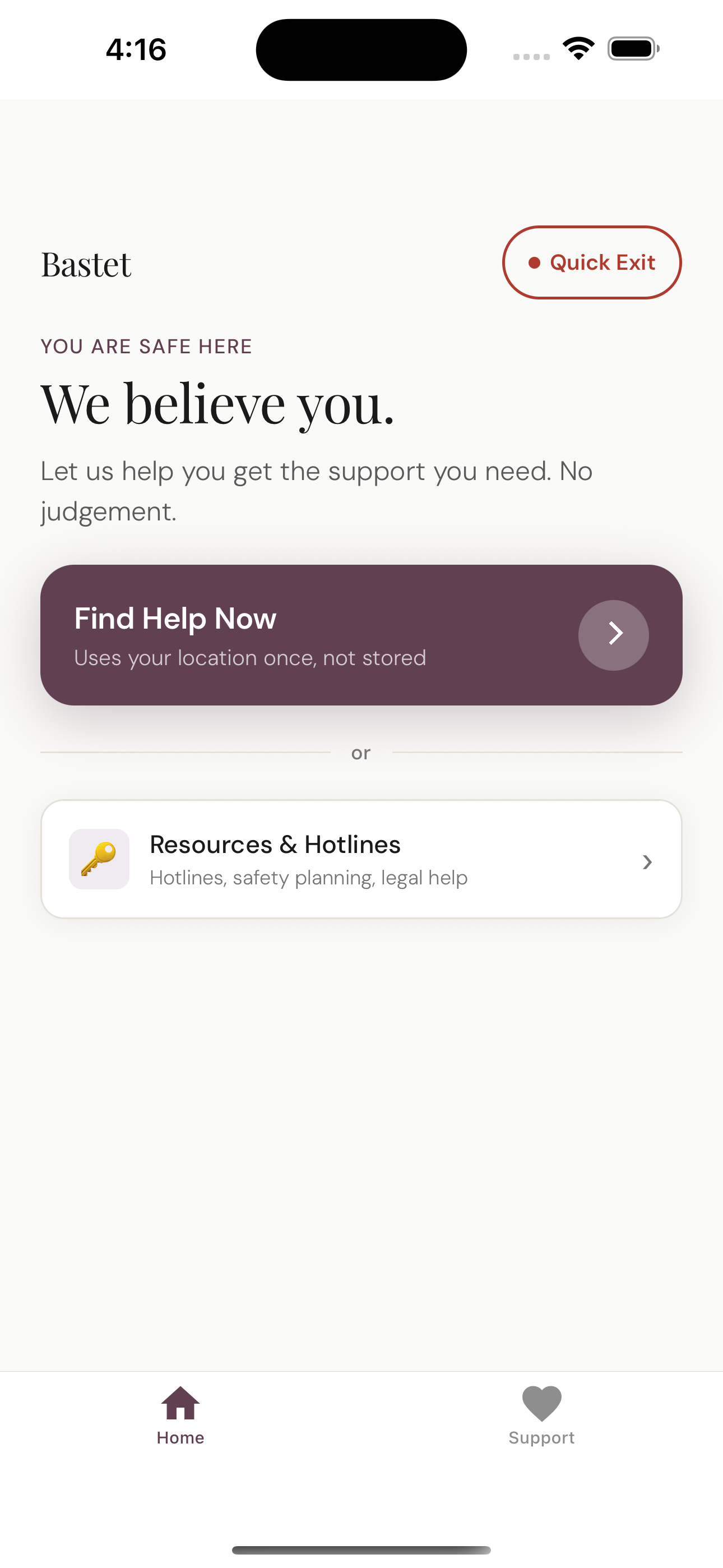 Bastet App Interface Home